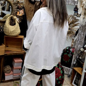 Pantalon Vikky White – jogging chic à bandes noires